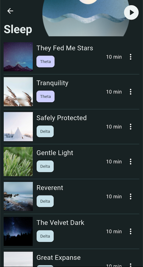 Screenshot of Restful app on the Sleep Playlist page